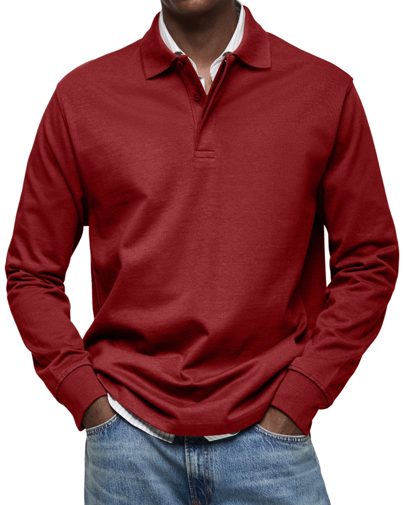 Herren - Langarm-Poloshirt - Lässiger Baumwollstrick - Smart Casual Top