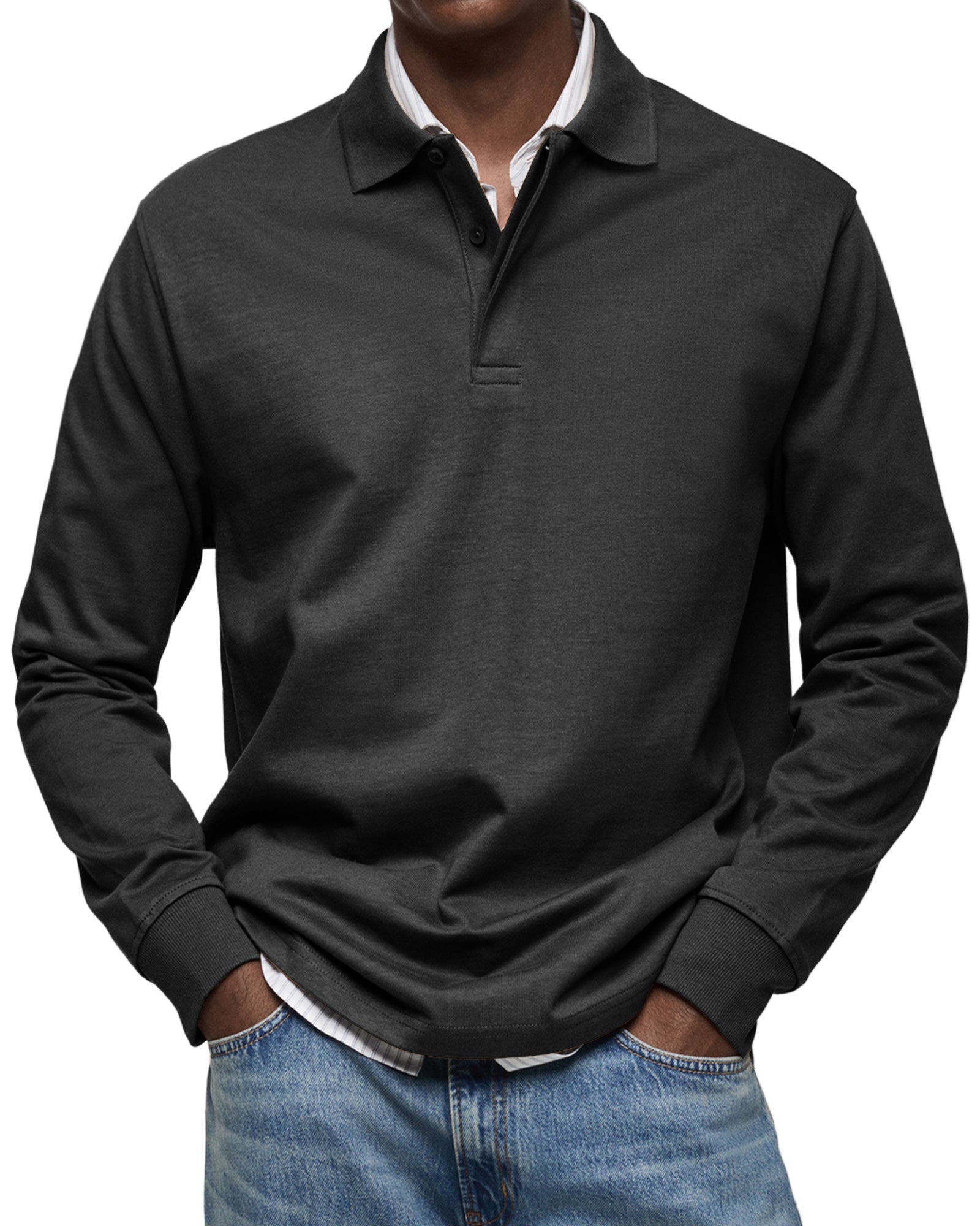 Herren - Langarm-Poloshirt - Lässiger Baumwollstrick - Smart Casual Top