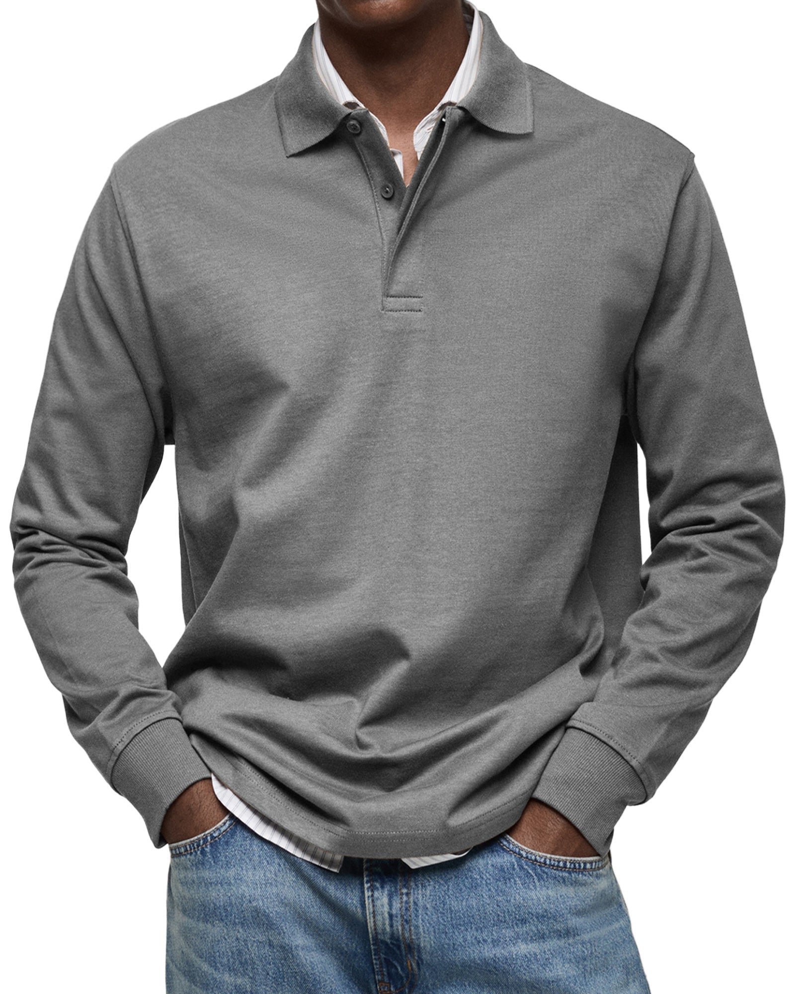 Herren - Langarm-Poloshirt - Lässiger Baumwollstrick - Smart Casual Top