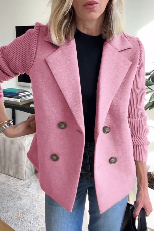 Damen - Blazer Jacke - Elegantes Design - Gestrickten Ärmeln - Stilvolle Schicht für Büro & Events