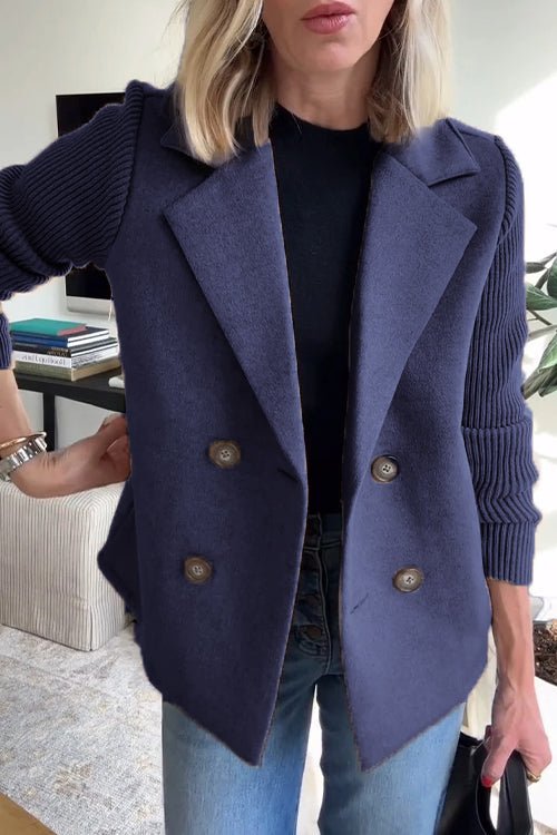 Damen - Blazer Jacke - Elegantes Design - Gestrickten Ärmeln - Stilvolle Schicht für Büro & Events