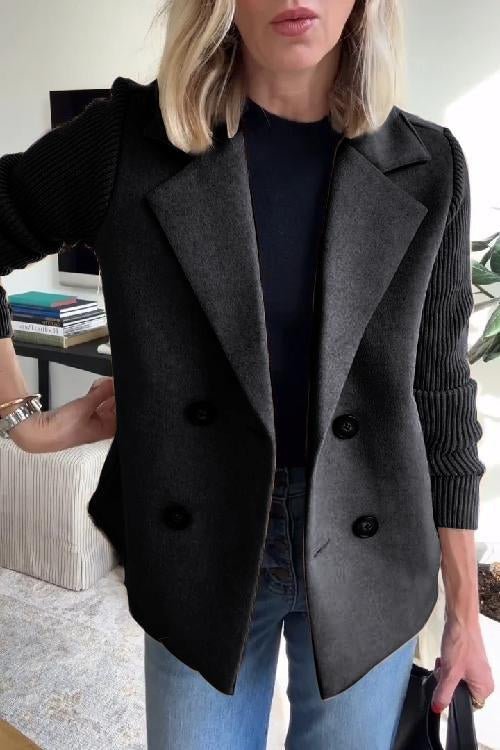 Damen - Blazer Jacke - Elegantes Design - Gestrickten Ärmeln - Stilvolle Schicht für Büro & Events
