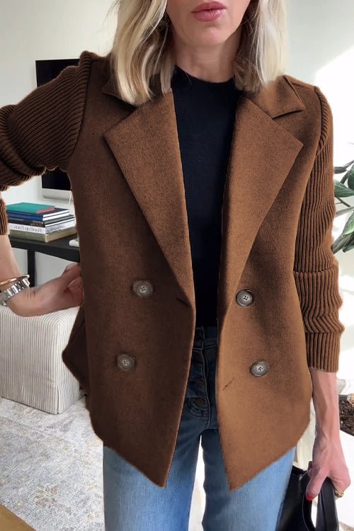 Damen - Blazer Jacke - Elegantes Design - Gestrickten Ärmeln - Stilvolle Schicht für Büro & Events