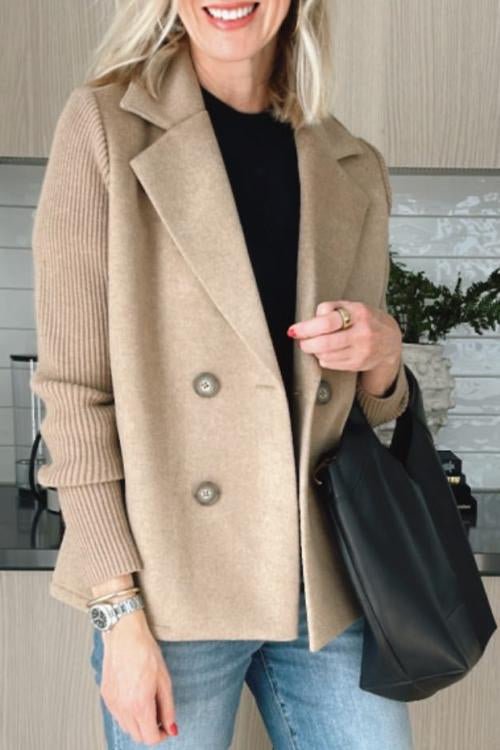 Damen - Blazer Jacke - Elegantes Design - Gestrickten Ärmeln - Stilvolle Schicht für Büro & Events