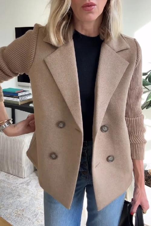 Damen - Blazer mit Gestrickten Ärmeln - Mischgewebe - Elegante Bürojacke für Stilbewusste