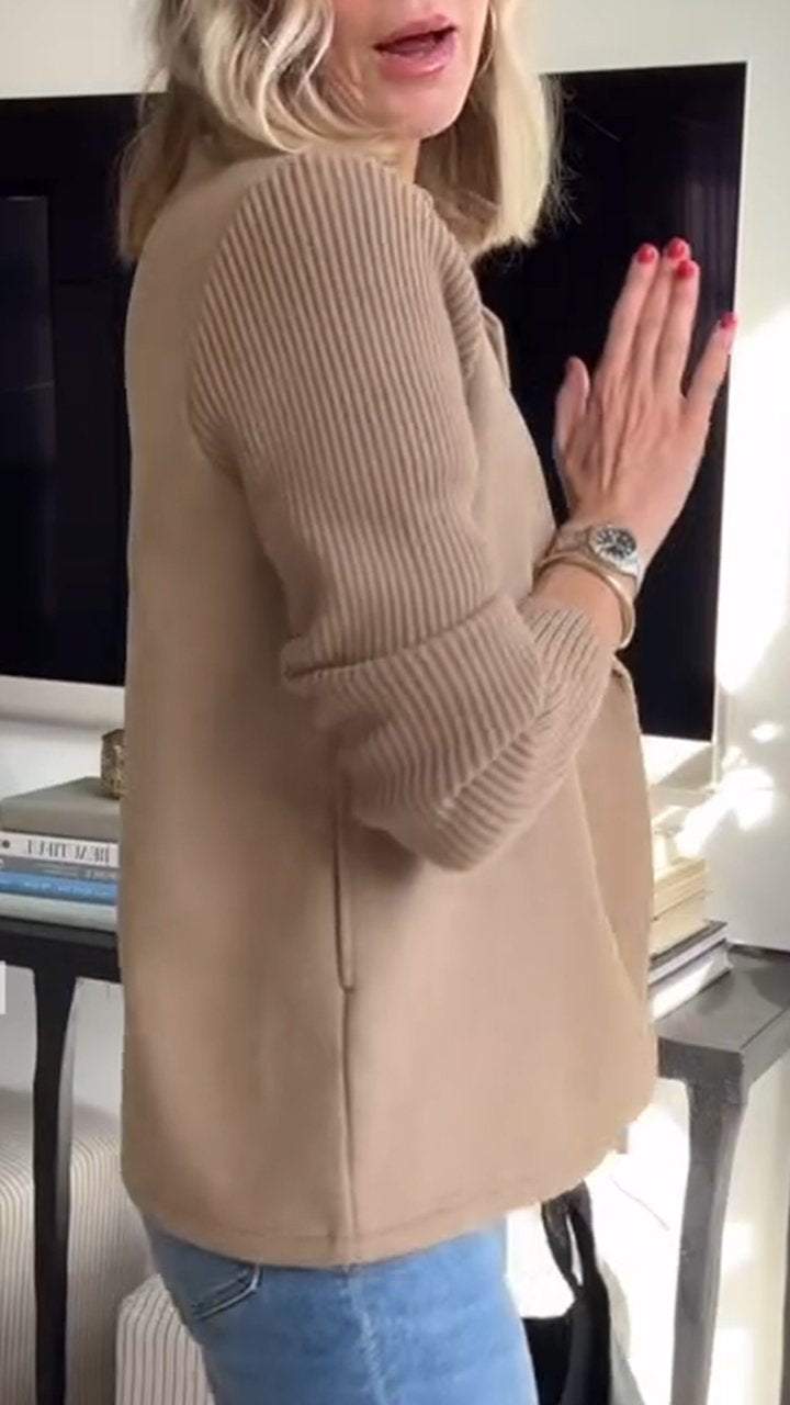 Damen - Blazer mit Gestrickten Ärmeln - Mischgewebe - Elegante Bürojacke für Stilbewusste
