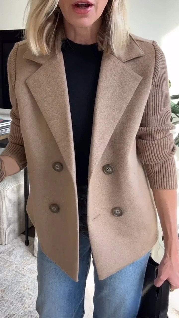 Damen - Blazer mit Gestrickten Ärmeln - Mischgewebe - Elegante Bürojacke für Stilbewusste