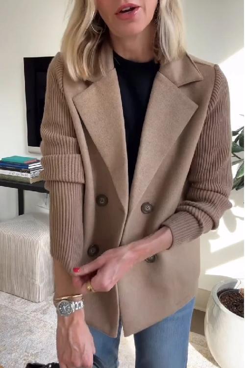 Damen - Blazer mit Gestrickten Ärmeln - Mischgewebe - Elegante Bürojacke für Stilbewusste