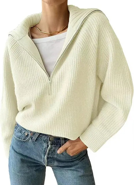 Anna | Damenstrickpullover mit V-Ausschnitt und Reißverschluss