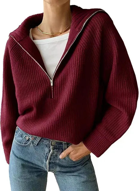 Anna | Damenstrickpullover mit V-Ausschnitt und Reißverschluss