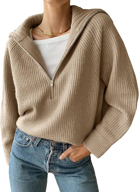 Anna | Damenstrickpullover mit V-Ausschnitt und Reißverschluss