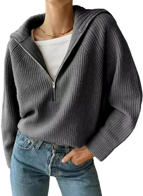 Anna | Damenstrickpullover mit V-Ausschnitt und Reißverschluss