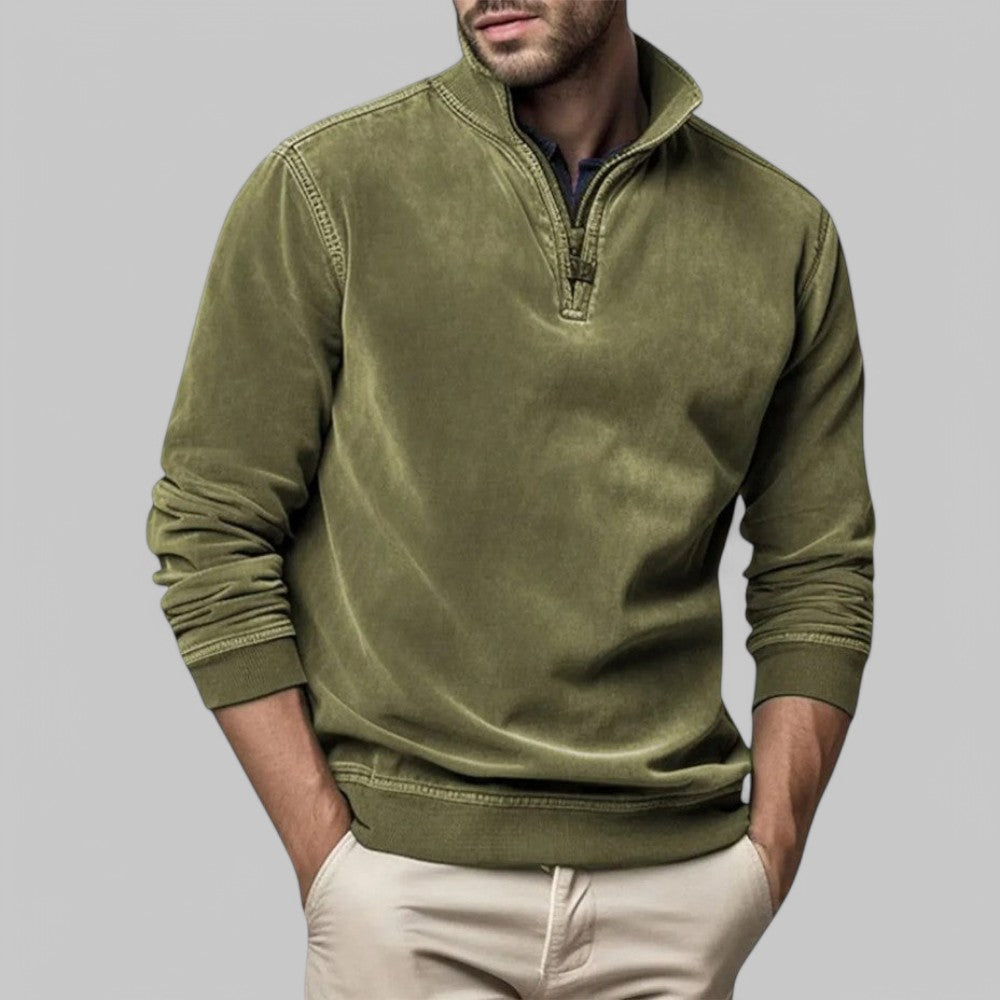 Herren - Lässiger Pullover mit halbem Reißverschluss - Weicher Stoff, Stehkragen - Stylische Freizeitkleidung