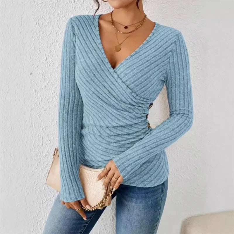 Damen - Langärmeliges Top - Gewebemischung - Bauchfreies Design - Bequem und modisch für jeden Anlass