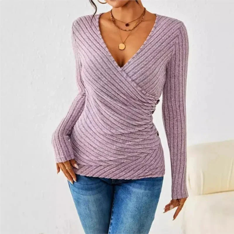 Damen - Langärmeliges Top - Gewebemischung - Bauchfreies Design - Bequem und modisch für jeden Anlass