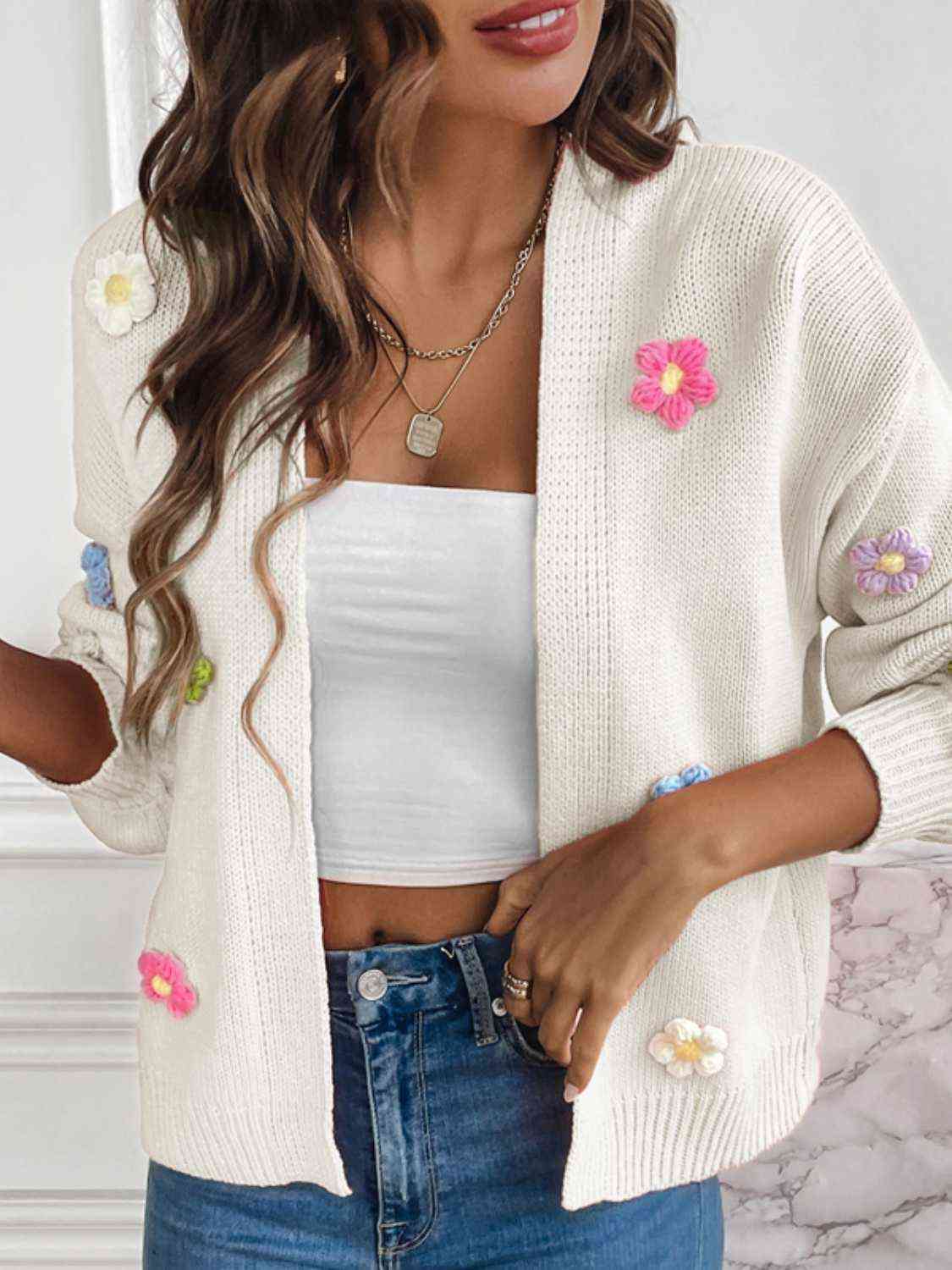 Frauen - Floraler Cardigan - Leicht und stilvoll mit langen Ärmeln - Offene Vorderseite für jedes Outfit