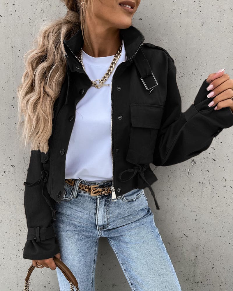 Damen - Stylische Cropped Übergangsjacke - Leichtes Material - Taschen - Vielseitige Looks