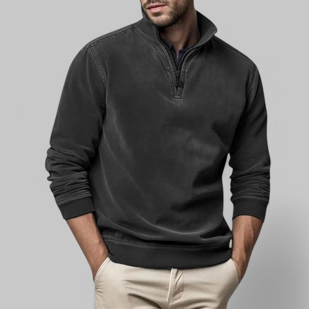 Herren - Lässiger Pullover mit halbem Reißverschluss - Weicher Stoff, Stehkragen - Stylische Freizeitkleidung