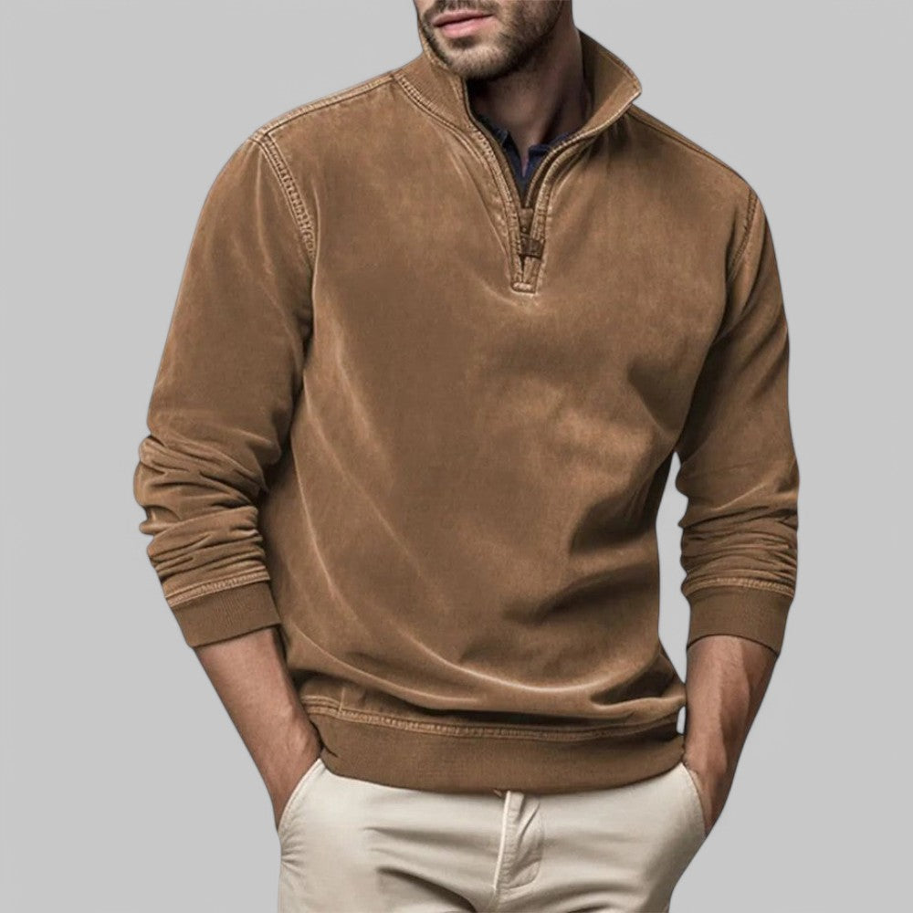 Herren - Lässiger Pullover mit halbem Reißverschluss - Weicher Stoff, Stehkragen - Stylische Freizeitkleidung