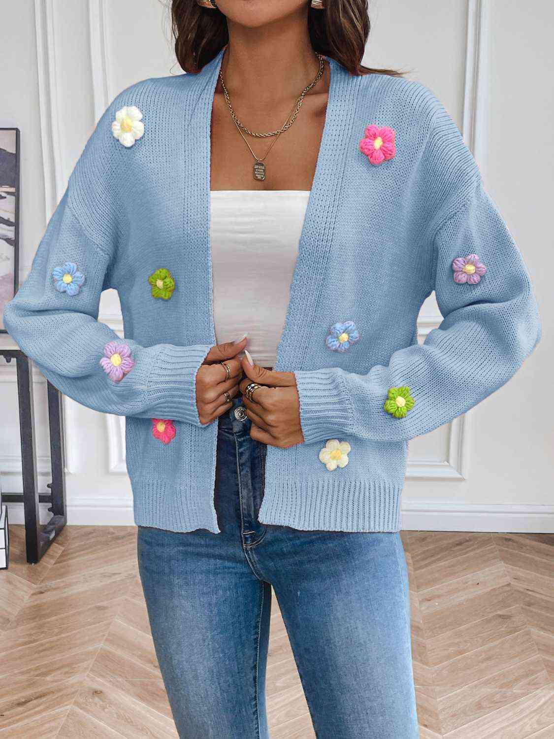 Frauen - Floraler Cardigan - Leicht und stilvoll mit langen Ärmeln - Offene Vorderseite für jedes Outfit