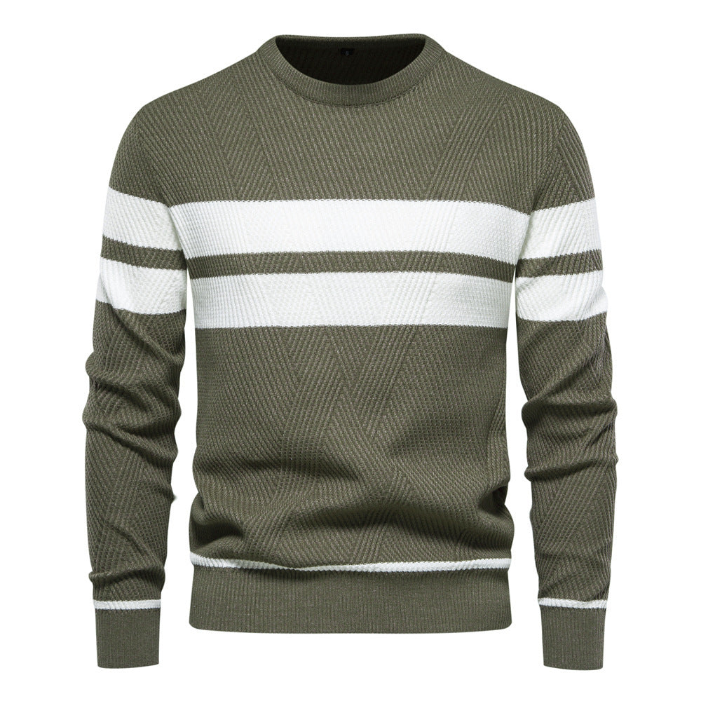 Herren - Lässiger gestreifter Pullover - Weicher Baumwollstrick - Stylische Alltagsmode für Männer