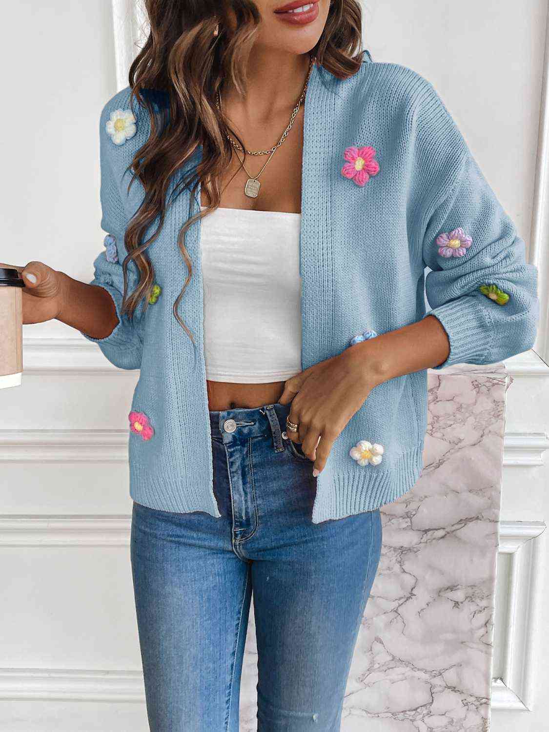 Frauen - Floraler Cardigan - Leicht und stilvoll mit langen Ärmeln - Offene Vorderseite für jedes Outfit