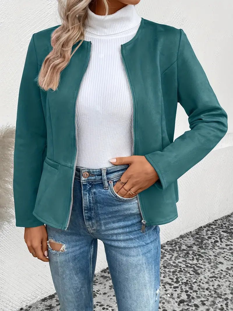 Damen - Maßgeschneiderte Jacke - Weiche Stoff - Minimalistisches Zip-Up Design - Elegante Smart Casual Oberbekleidung