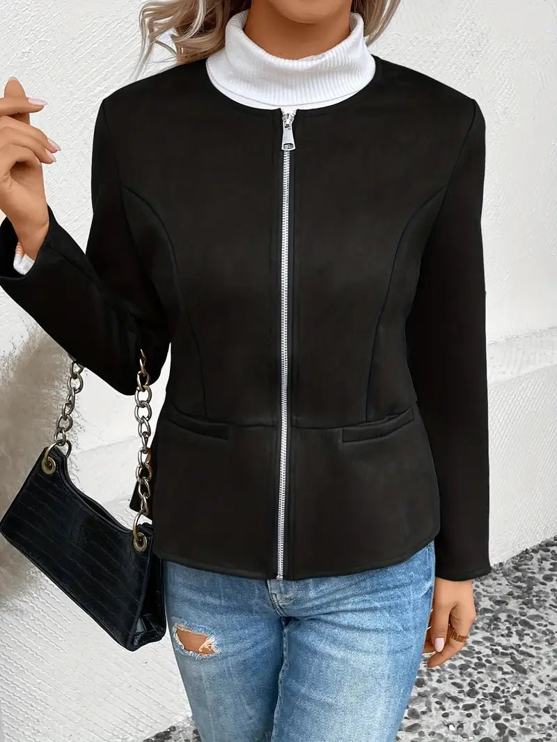 Damen - Maßgeschneiderte Jacke - Weiche Stoff - Minimalistisches Zip-Up Design - Elegante Smart Casual Oberbekleidung