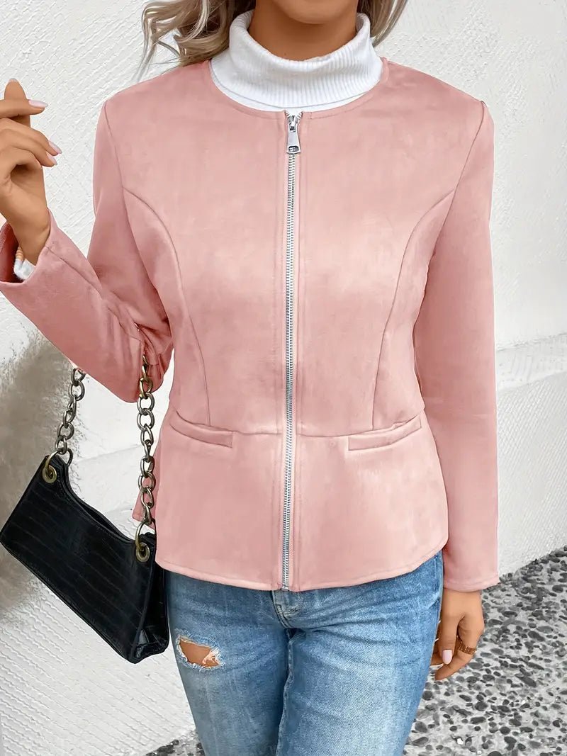 Damen - Maßgeschneiderte Jacke - Weiche Stoff - Minimalistisches Zip-Up Design - Elegante Smart Casual Oberbekleidung