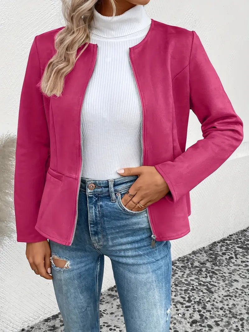 Damen - Maßgeschneiderte Jacke - Weiche Stoff - Minimalistisches Zip-Up Design - Elegante Smart Casual Oberbekleidung
