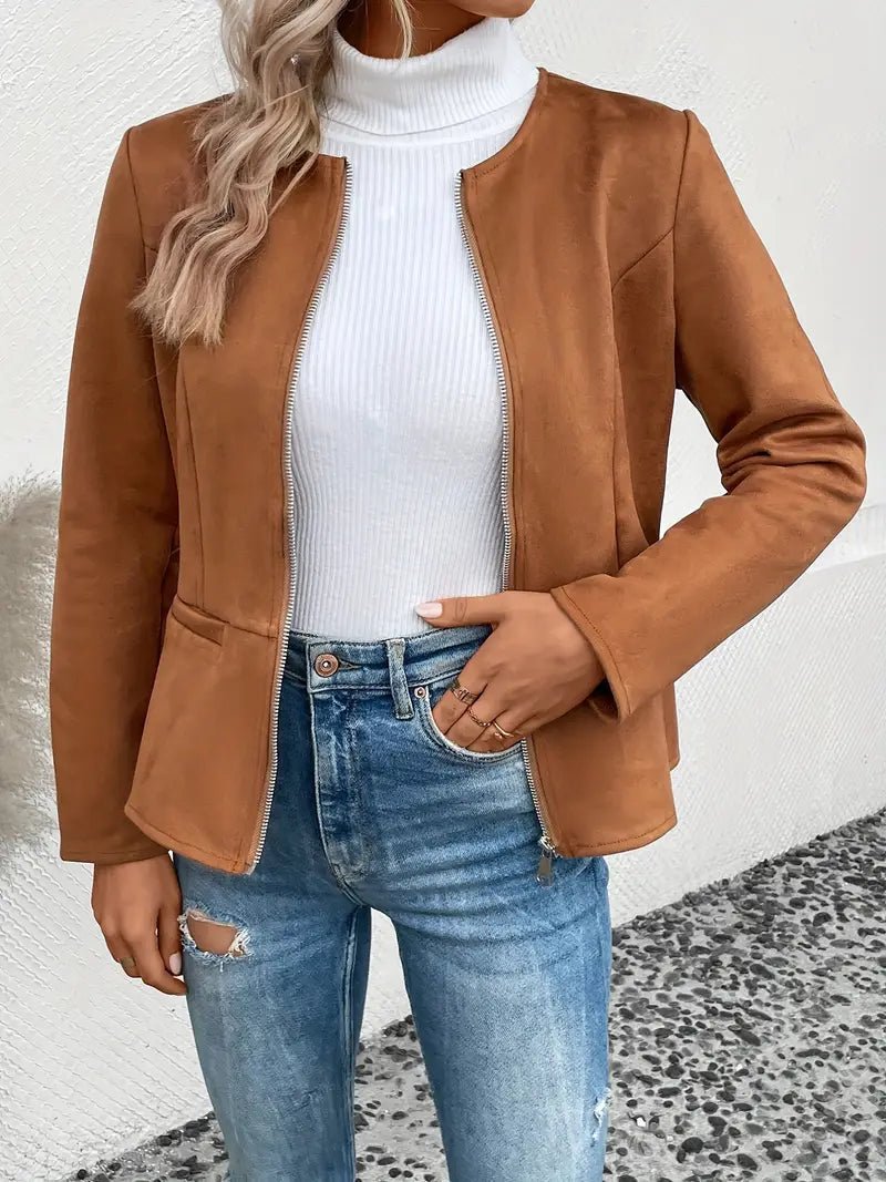 Damen - Maßgeschneiderte Jacke - Weiche Stoff - Minimalistisches Zip-Up Design - Elegante Smart Casual Oberbekleidung