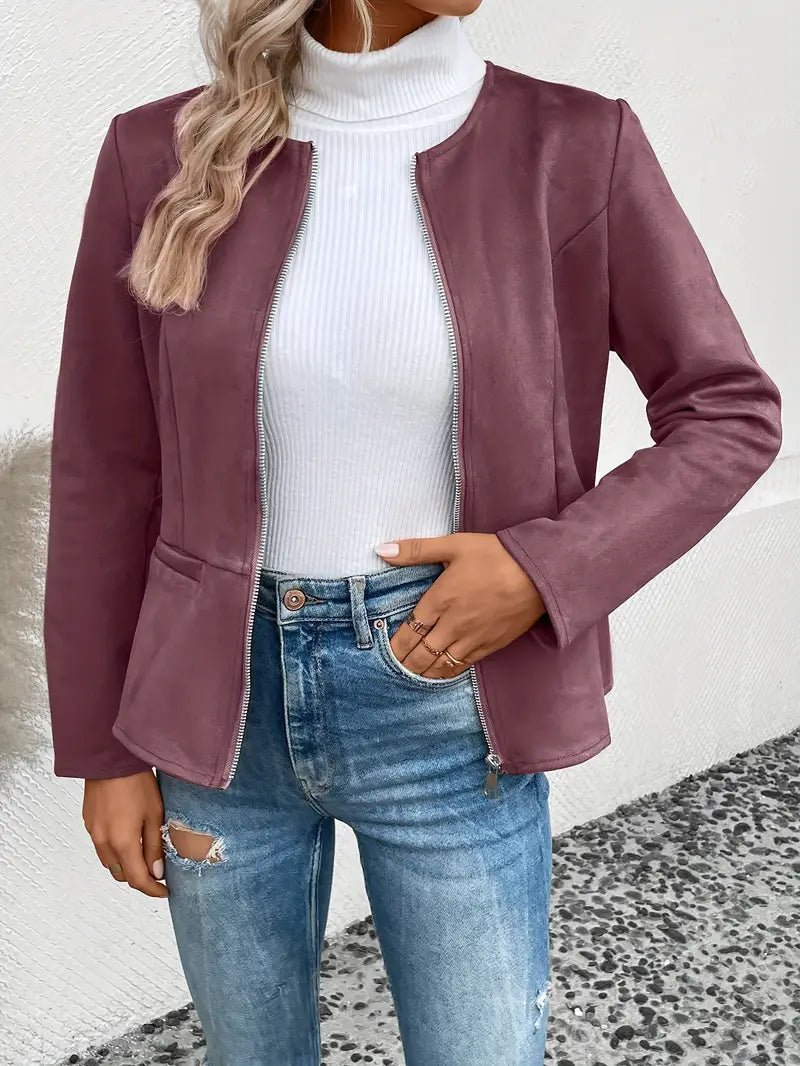 Damen - Maßgeschneiderte Jacke - Weiche Stoff - Minimalistisches Zip-Up Design - Elegante Smart Casual Oberbekleidung