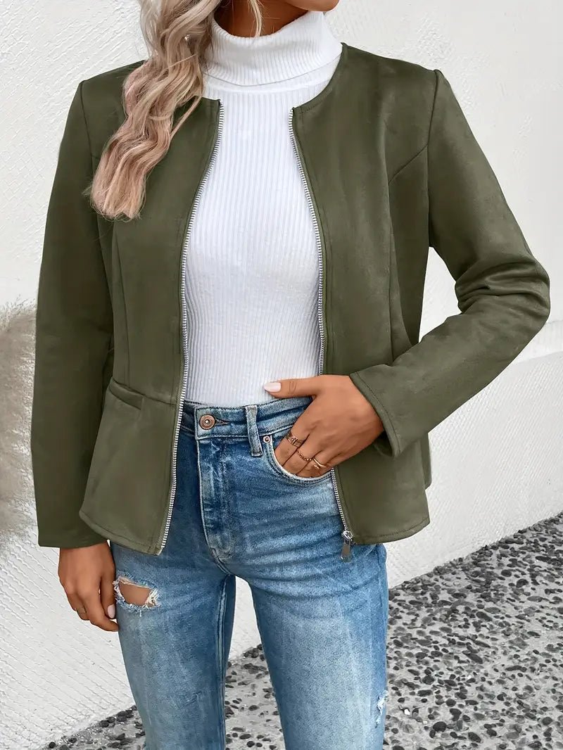 Damen - Maßgeschneiderte Jacke - Weiche Stoff - Minimalistisches Zip-Up Design - Elegante Smart Casual Oberbekleidung