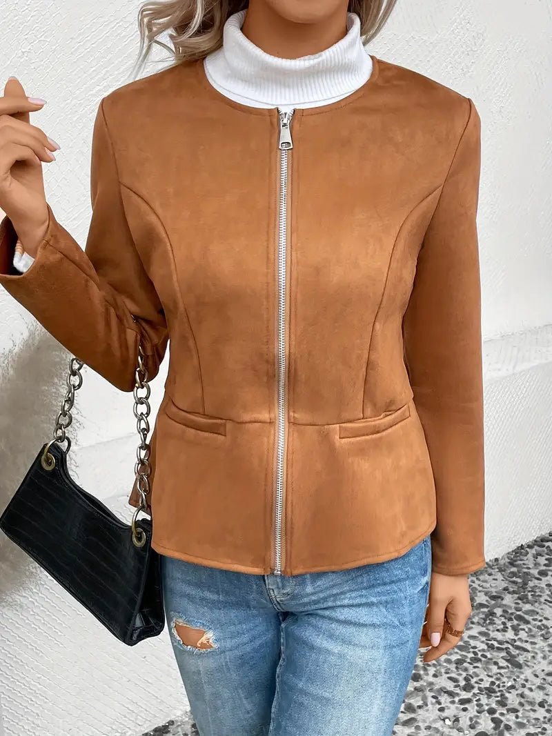 Damen - Maßgeschneiderte Jacke - Weiche Stoff - Minimalistisches Zip-Up Design - Elegante Smart Casual Oberbekleidung
