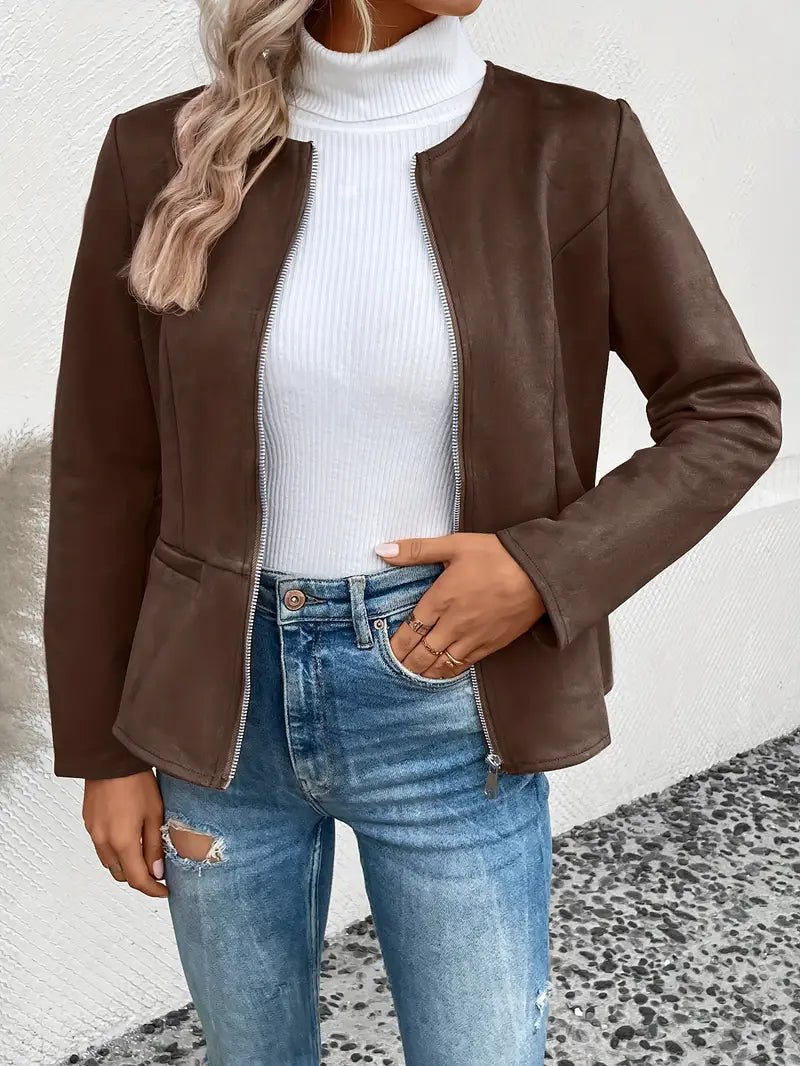 Damen - Maßgeschneiderte Jacke - Weiche Stoff - Minimalistisches Zip-Up Design - Elegante Smart Casual Oberbekleidung