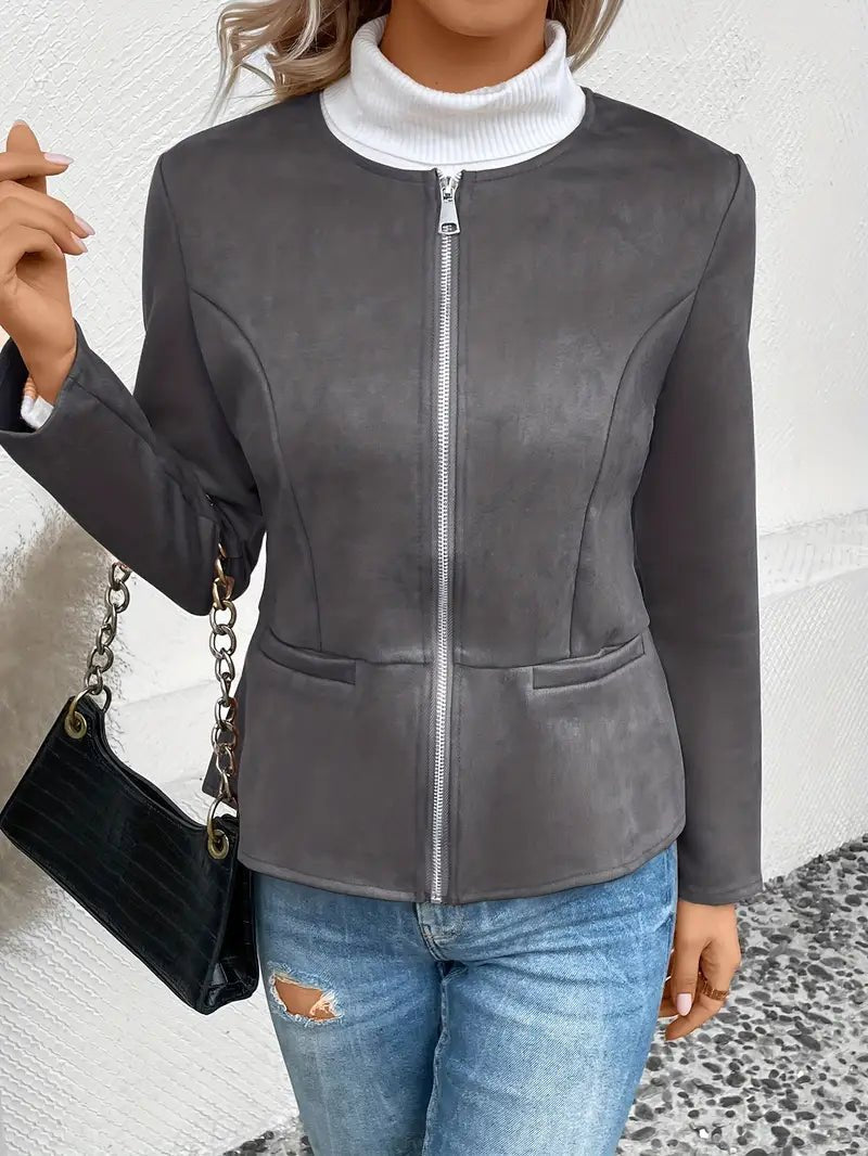 Damen - Maßgeschneiderte Jacke - Weiche Stoff - Minimalistisches Zip-Up Design - Elegante Smart Casual Oberbekleidung