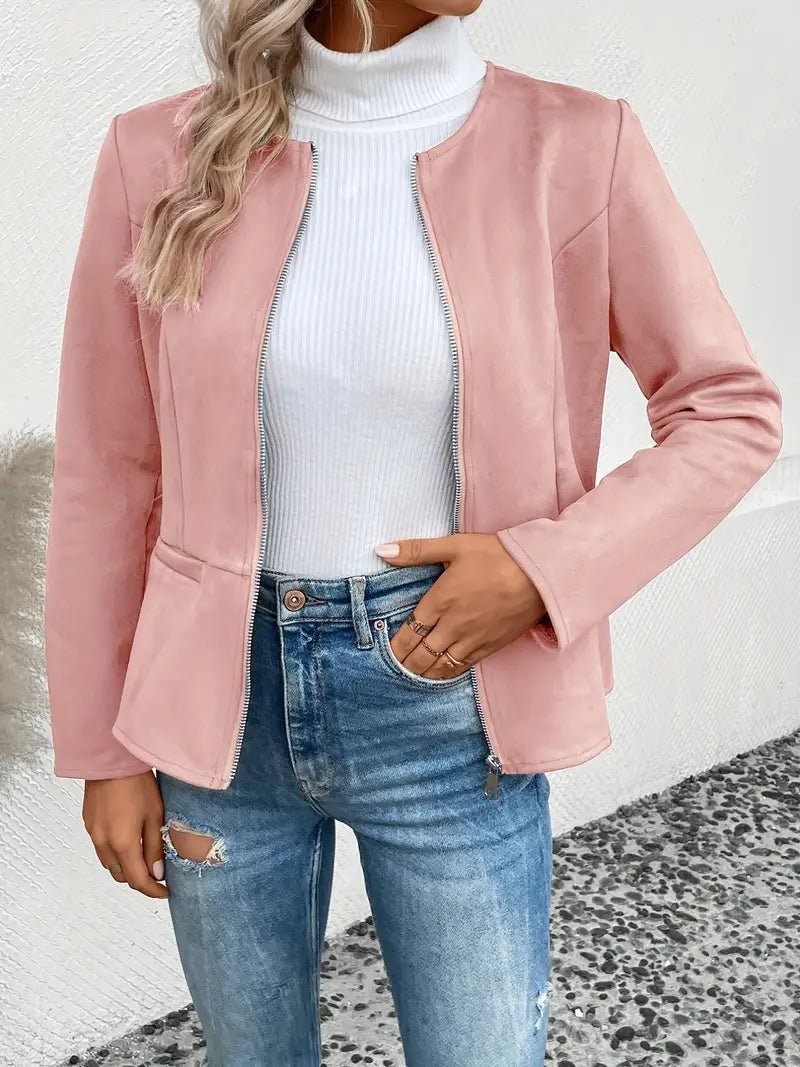 Damen - Maßgeschneiderte Jacke - Weiche Stoff - Minimalistisches Zip-Up Design - Elegante Smart Casual Oberbekleidung
