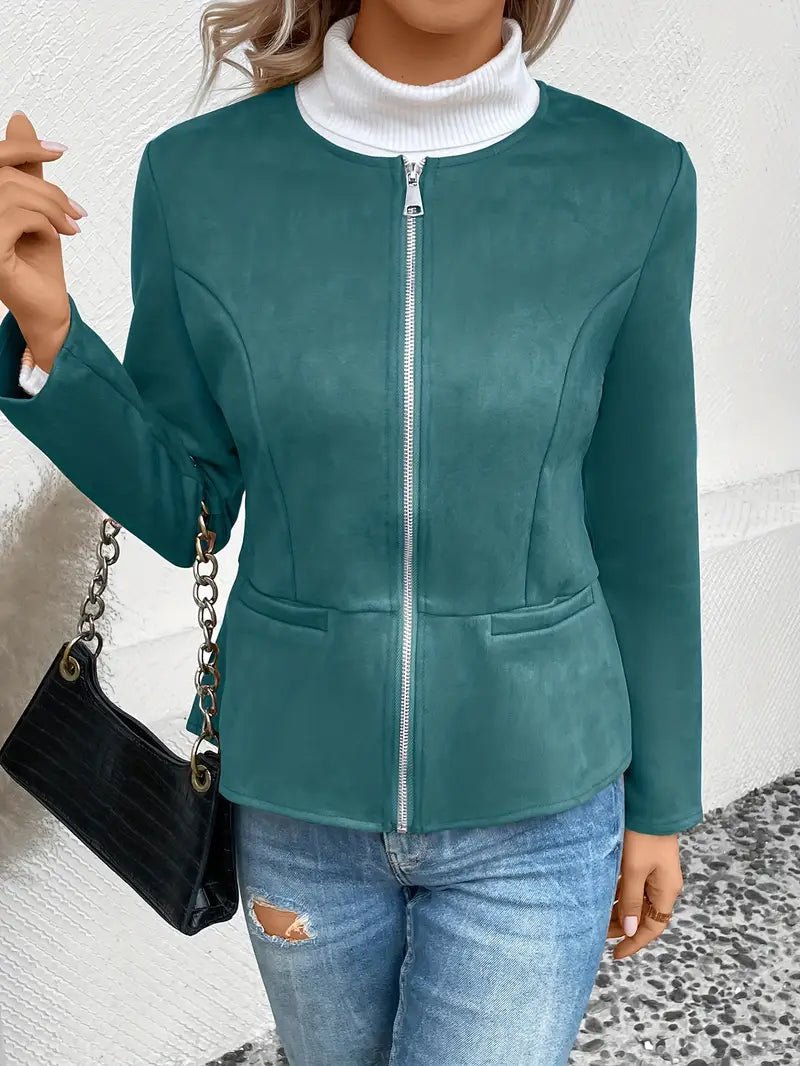 Damen - Maßgeschneiderte Jacke - Weiche Stoff - Minimalistisches Zip-Up Design - Elegante Smart Casual Oberbekleidung