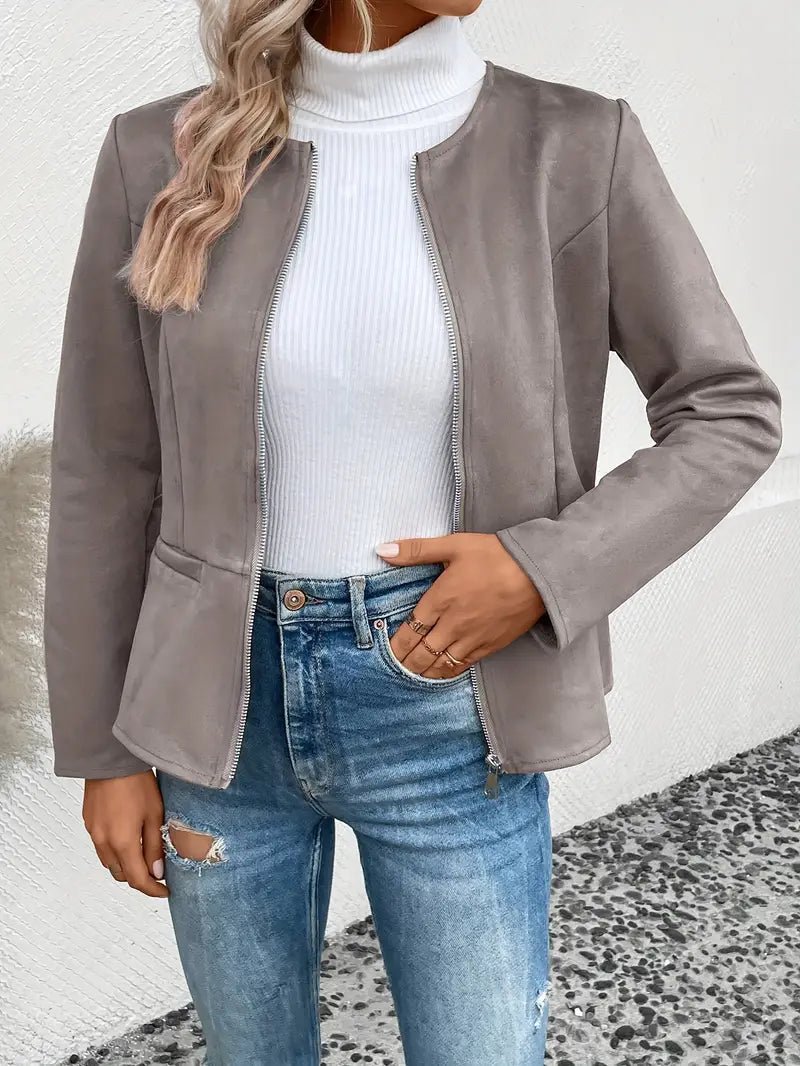 Damen - Maßgeschneiderte Jacke - Weiche Stoff - Minimalistisches Zip-Up Design - Elegante Smart Casual Oberbekleidung