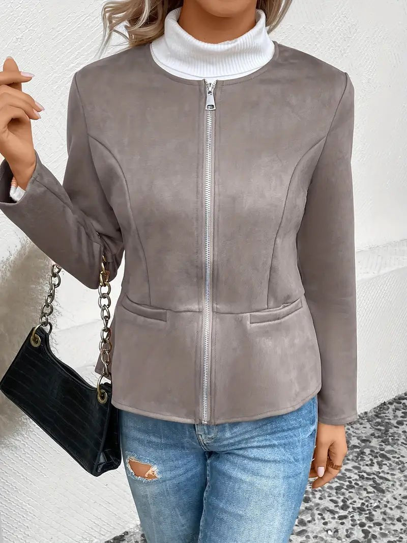 Damen - Maßgeschneiderte Jacke - Weiche Stoff - Minimalistisches Zip-Up Design - Elegante Smart Casual Oberbekleidung