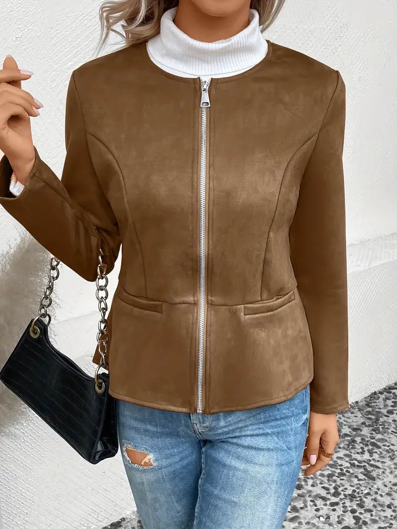 Damen - Maßgeschneiderte Jacke - Weiche Stoff - Minimalistisches Zip-Up Design - Elegante Smart Casual Oberbekleidung