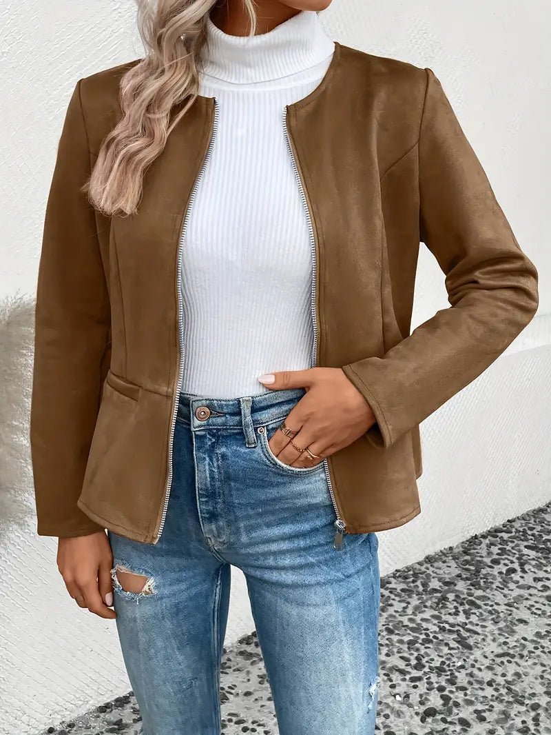 Damen - Maßgeschneiderte Jacke - Weiche Stoff - Minimalistisches Zip-Up Design - Elegante Smart Casual Oberbekleidung