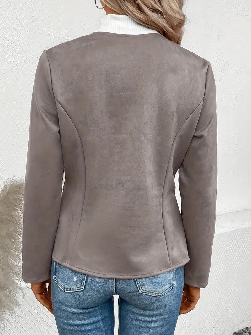 Damen - Maßgeschneiderte Jacke - Weiche Stoff - Minimalistisches Zip-Up Design - Elegante Smart Casual Oberbekleidung