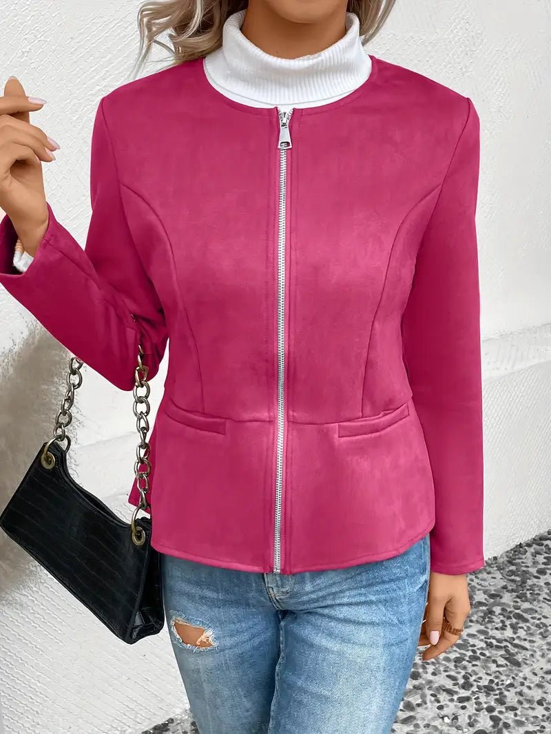 Damen - Maßgeschneiderte Jacke - Weiche Stoff - Minimalistisches Zip-Up Design - Elegante Smart Casual Oberbekleidung