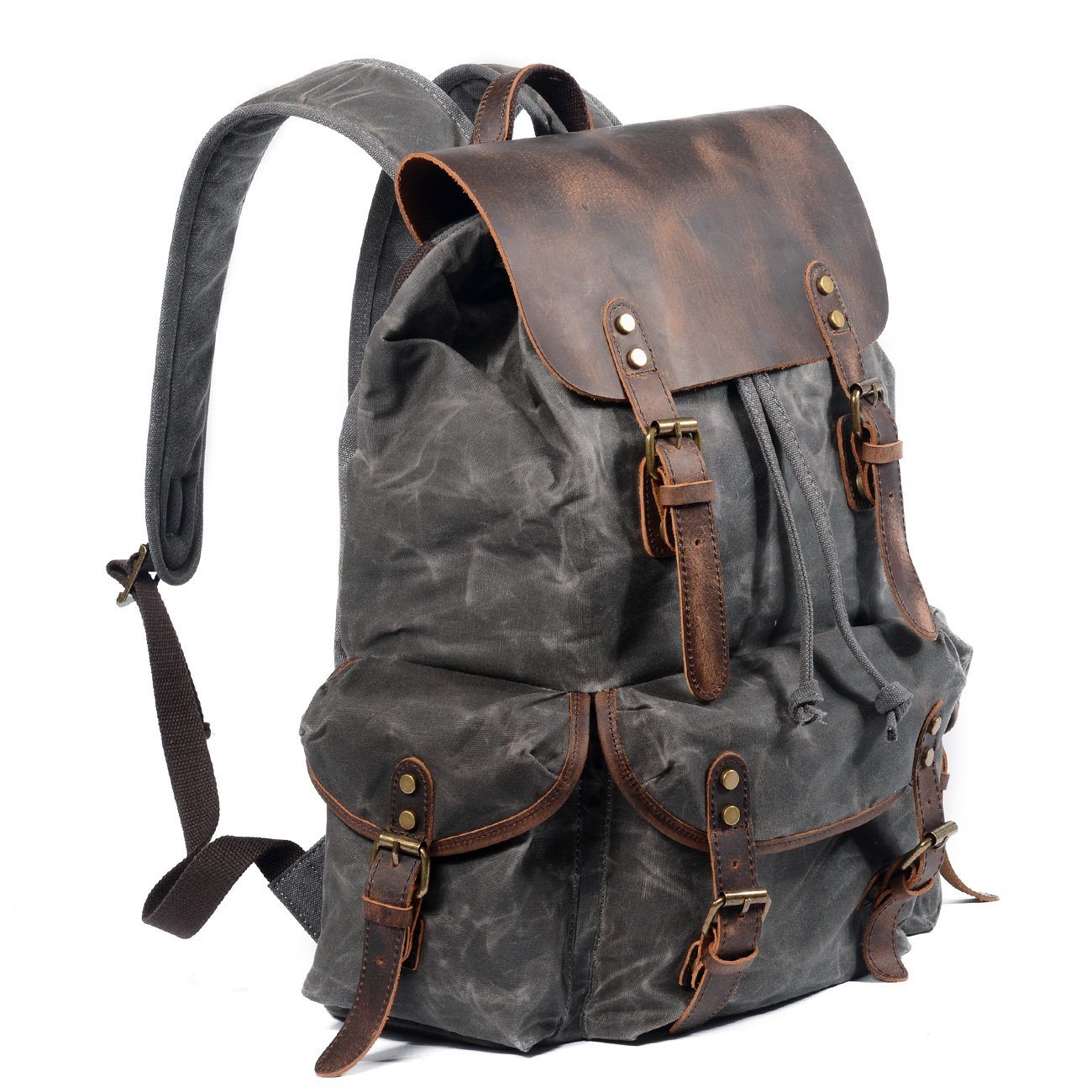 Unisex - 25L Segeltuch Rucksack - Leder - Stylischer & Langlebiger Begleiter für Alltag und Abenteuer
