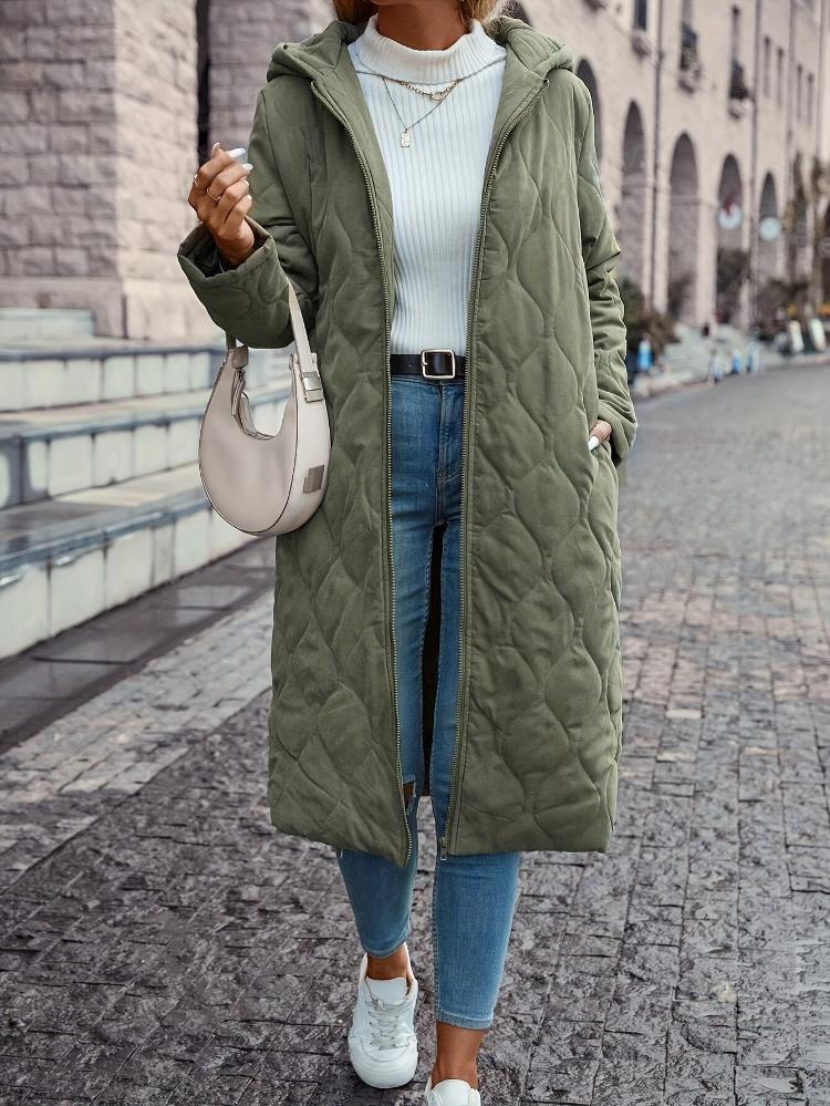 Damen - Lange Daunenjacke - Gesteppten Stoff - Kapuze, warme & stylische Oberbekleidung für kalte Tage