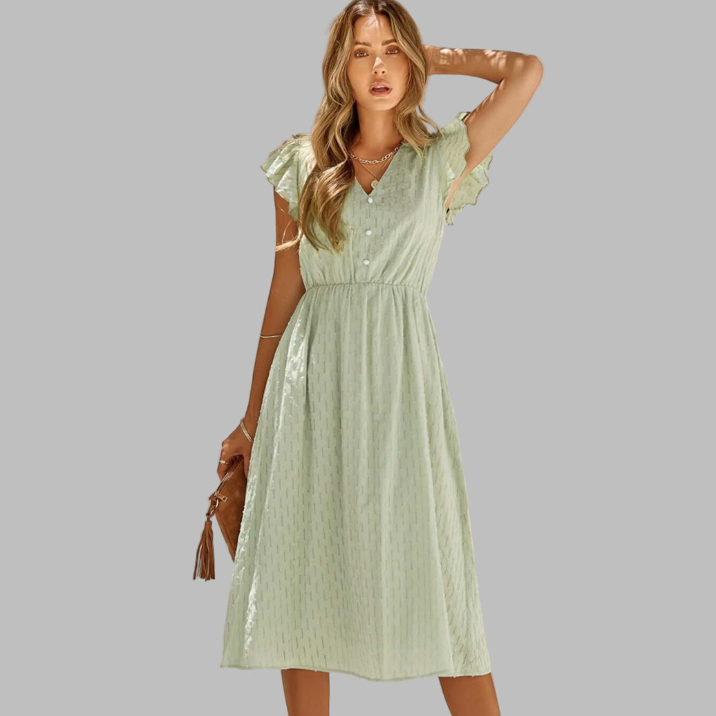 Damen - Midikleid mit gerafftem V-Ausschnitt - Fließender Stil für jeden Anlass