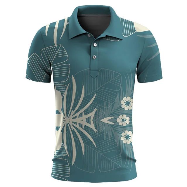 Herren - Polohemd - Leichtes Baumwollmaterial - Tropischer Sommerstil für entspannte Tage