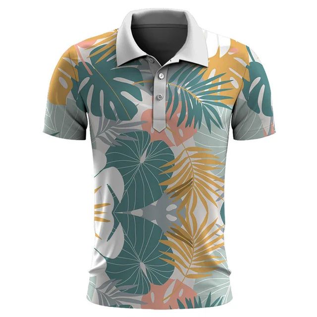 Herren - Polohemd - Leichtes Baumwollmaterial - Tropischer Sommerstil für entspannte Tage