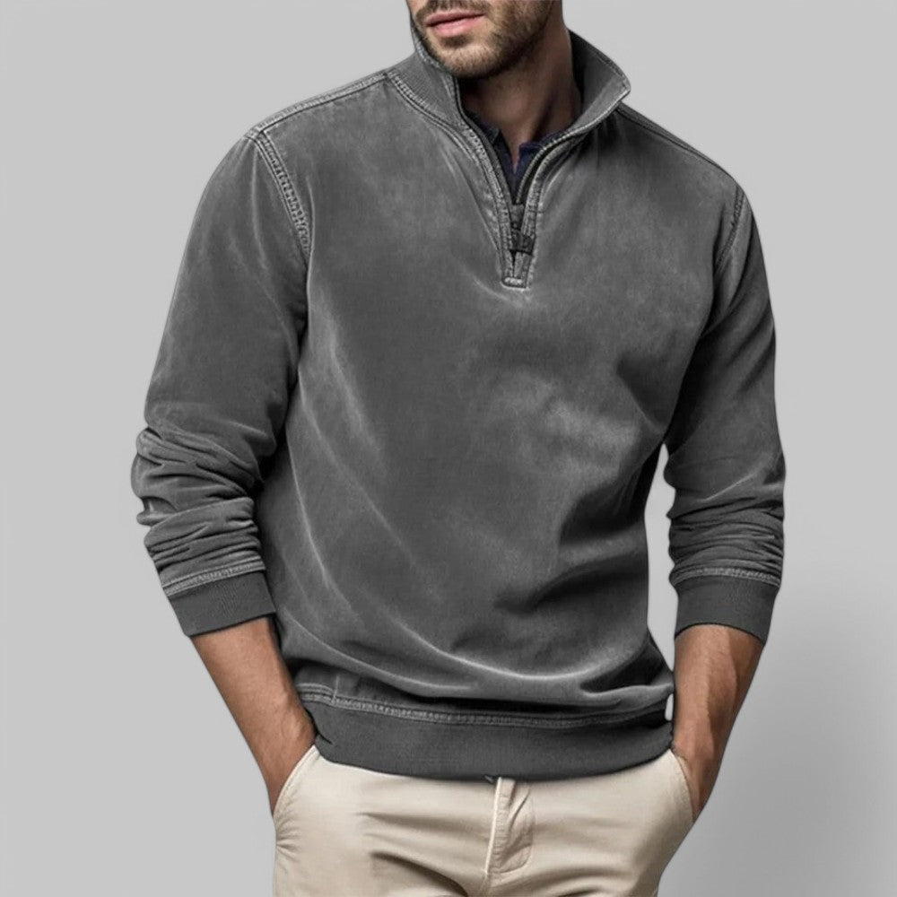 Herren - Lässiger Pullover mit halbem Reißverschluss - Weicher Stoff, Stehkragen - Stylische Freizeitkleidung